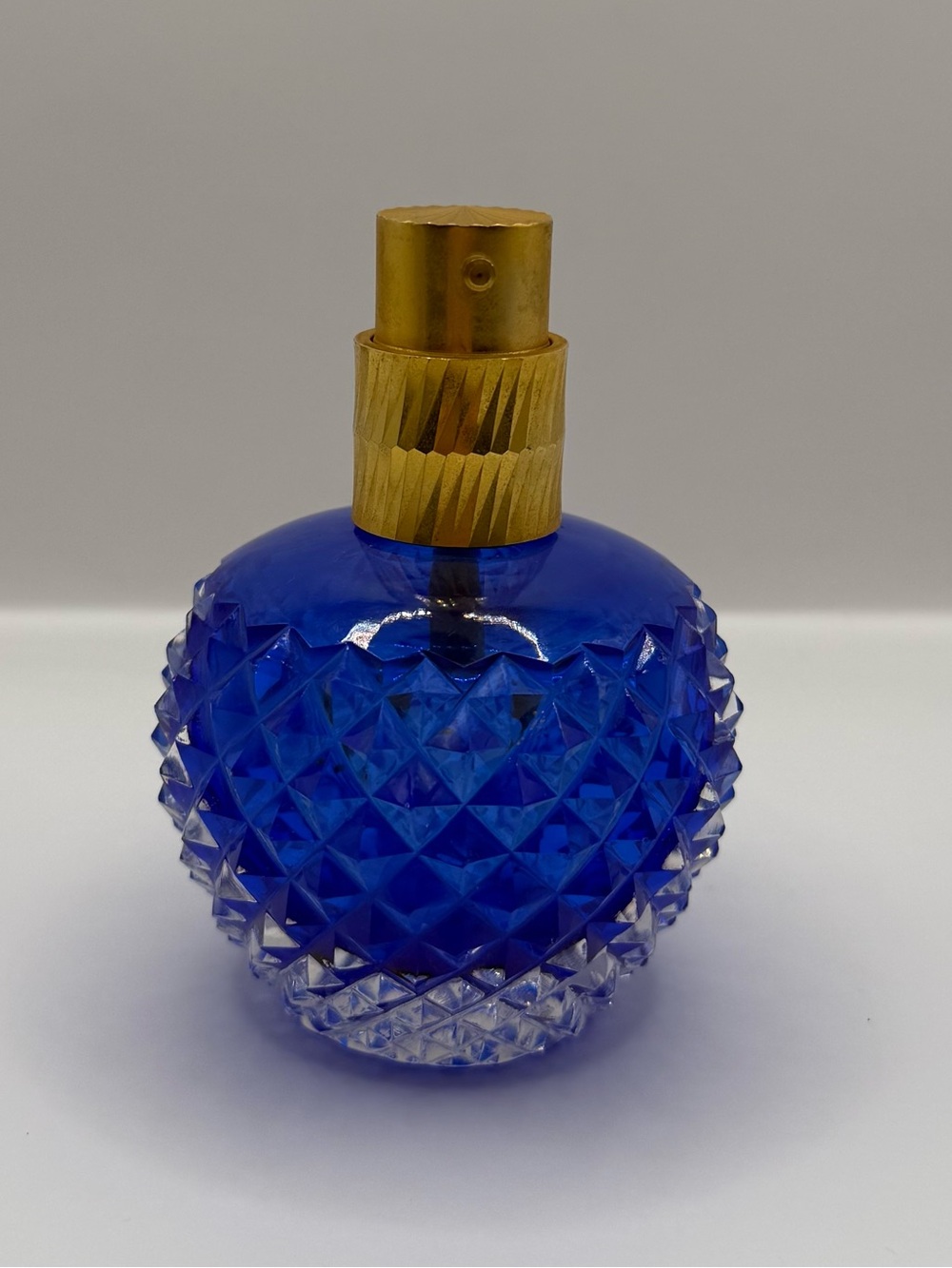 Vintage Cobalt Blue Diamond Cut Glass Perfume Bottle